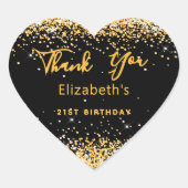 Sticker Cœur Anniversaire fête noir nom or Merci (Devant)