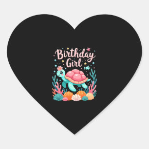 Sticker Cœur Anniversaire Fille Tortue de mer Thème Anniversair