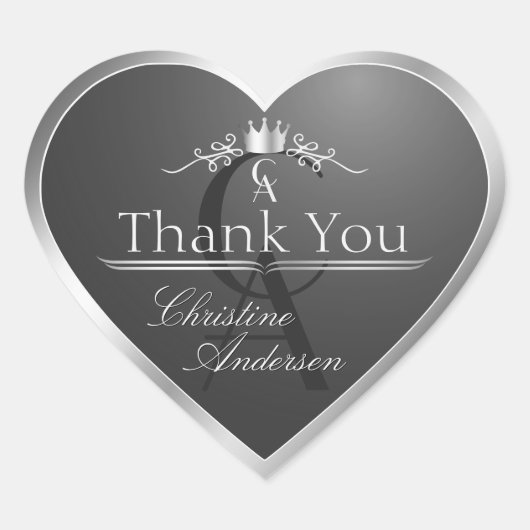 Sticker Cœur Anthracite with Silver Frame Monogram Thank You (Devant)