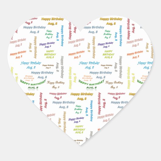 Sticker Cœur Août 8 Anniversaire (Devant)