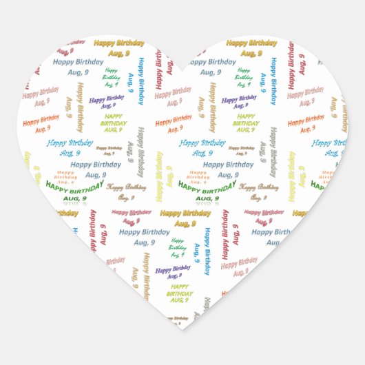 Sticker Cœur Août 9 Anniversaire (Devant)