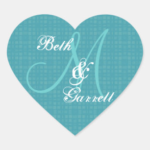 Sticker Cœur Aqua Mariage Damask Monogramme Toute V12 initiale