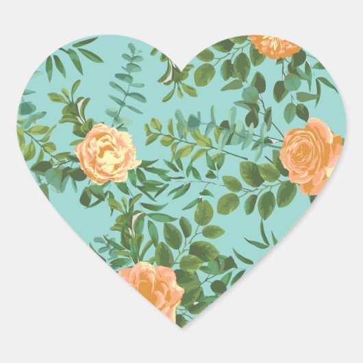 Sticker Cœur Aqua Peach Mariage Floral Roses (Devant)