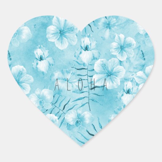 Sticker Cœur Aqua tropical Orchidées blanches Hibiscus Floral (Devant)
