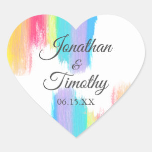 Sticker Cœur Aquarelle arc-en-ciel LGBT Coeur Mariage élégant