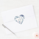 Sticker Cœur Aquarelle bleue Florale avec Monogramme Mariage Da (Enveloppe)