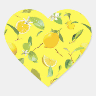 Sticker Cœur Aquarelle Citron & Feuilles 4