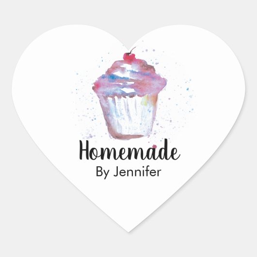 Sticker Cœur Aquarelle coeur mignonne Cupcake fait maison (Devant)