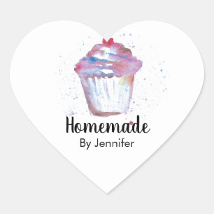 Sticker Cœur Aquarelle coeur mignonne Cupcake fait maison