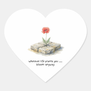 Sticker Cœur Aquarelle Coquelicot Où que la vie vous plante