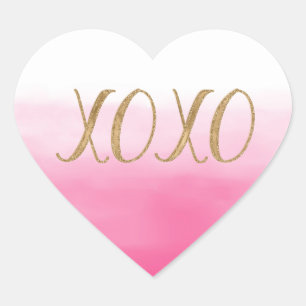 Sticker Cœur Aquarelle couleur rose ombre or brillant Glam XOXO