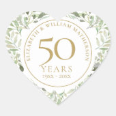 Sticker Cœur Aquarelle douce Feuilles 50e anniversaire (Devant)