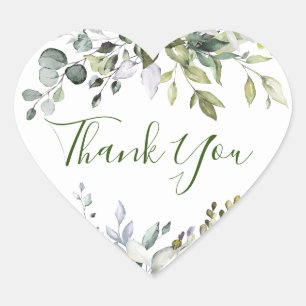 Sticker Cœur Aquarelle Eucalyptus Merci Mariage vert
