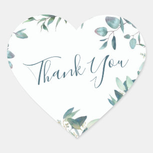 Sticker Cœur Aquarelle Eucalyptus Merci Mariage vert