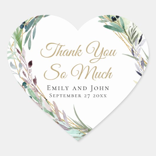 Sticker Cœur Aquarelle Feuille d'olive Géométrique Mariage Fave (Devant)