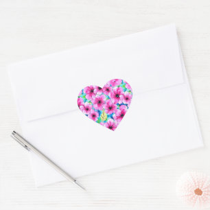 Sticker Cœur Aquarelle fleurie assez rose