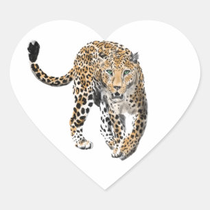 Sticker Cœur aquarelle léopard jungle chat peint vert animal