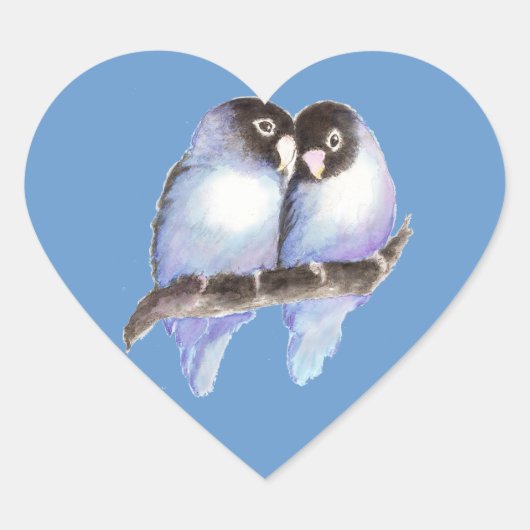 Sticker Cœur Aquarelle originale Bleu Lovebirds, Oiseau (Devant)