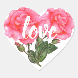 Sticker Cœur Aquarelle rose Rose Floral Illustration Amour