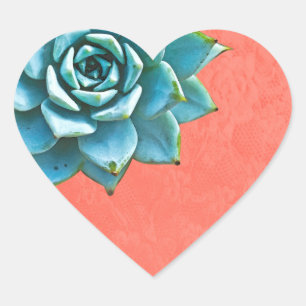Sticker Cœur Aquarelle Succulente Dentelle orange