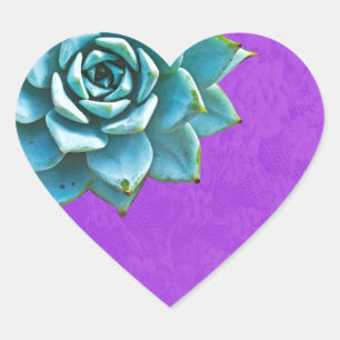 Sticker Cœur Aquarelle Succulente dentelle pourpre