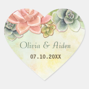 Sticker Cœur Aquarelle Succulente Florale
