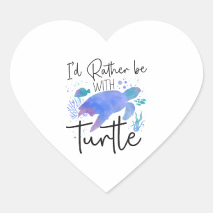 Sticker Cœur Aquarelle Tortue de mer J'aurais