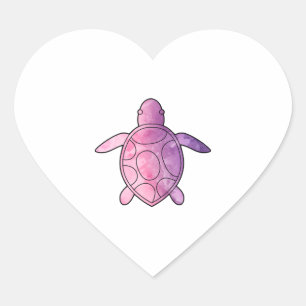 Sticker Cœur Aquarelle violette de la tortue de mer