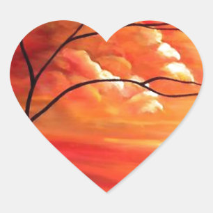 Sticker Cœur Arbre Abstrait et coucher de soleil rouge