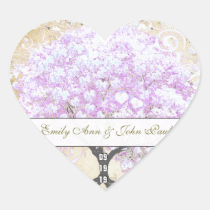 Sticker Cœur Arbre de lavande à feuille en cœur Mariage oiseau