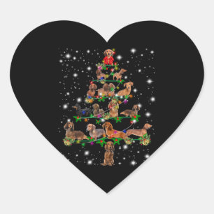 Sticker Cœur Arbre De Noël De Dachshund Couvert De Lampe De Feu
