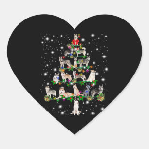 Sticker Cœur Arbre De Noël Husky Couvert De Lampe De Feu