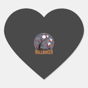Sticker Cœur Arbre ensorcelé d'Halloween Fantômes et Chat Noir
