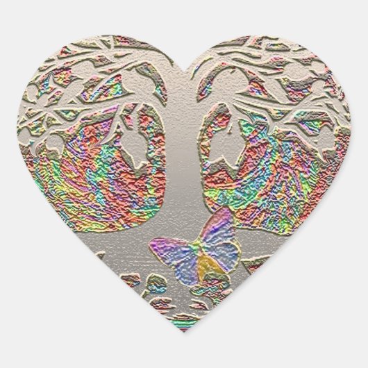 Sticker Cœur Arbre or avec bouton (Devant)