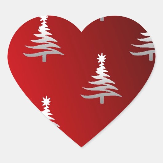 Sticker Cœur Arbres de Noël en argent sur rouge (Devant)