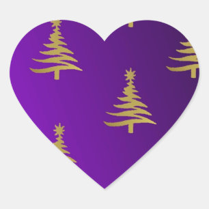Sticker Cœur Arbres de Noël Gold sur violet