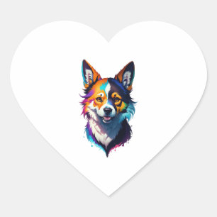 Sticker Cœur arc-en-ciel coloré réaliste corgi conception de ch