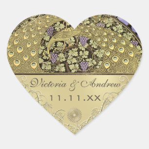 Sticker Cœur Arch Art Nouveau Peacock Birds Sceau Mariage