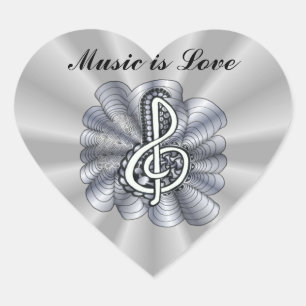 Sticker Cœur Argent Clé Treble personnalisable