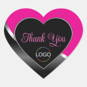 Sticker Cœur Argent noir chaud et Logo Merci mignon (Devant)