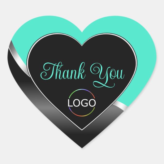 Sticker Cœur Argent turquoise Black Wavy avec logo en Merci mou (Devant)