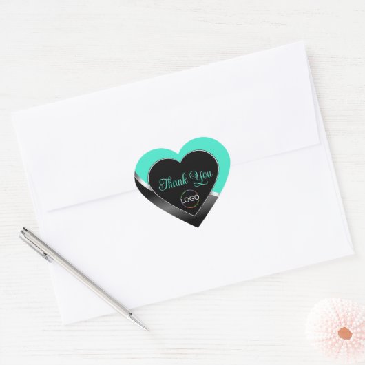 Sticker Cœur Argent turquoise Black Wavy avec logo en Merci mou (Enveloppe)