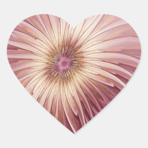 Sticker Cœur Art Abstrait Fractal Fleur & Tons de Bourgogne