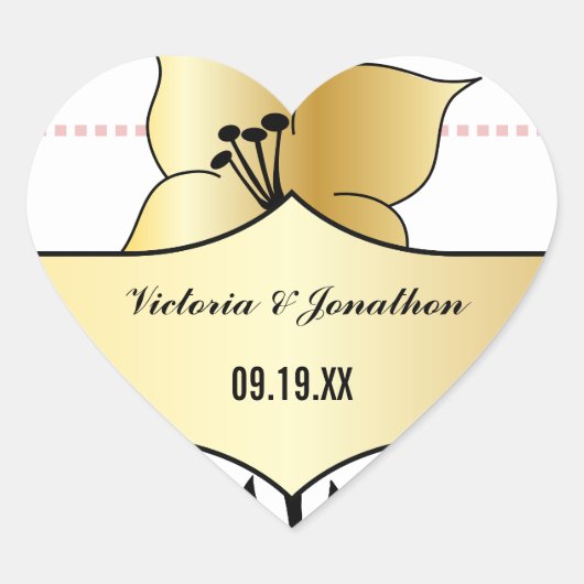 Sticker Cœur Art Déco Lily Typographie moderne Mariage Gold Ros (Devant)