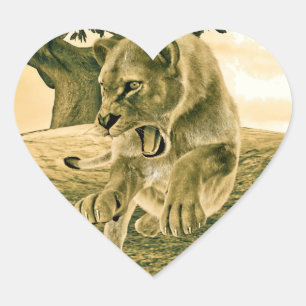 Sticker Cœur Art dramatique de la lionne de safari faunique