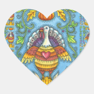 STICKER CŒUR ART FOLK TURQUIE, COULEURS DE THANKSGIVAL SAISONNI