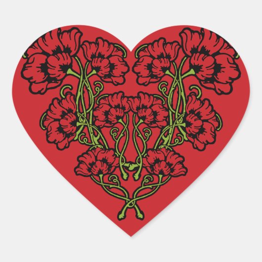 Sticker Cœur Art Nouveau Flower Heart Rouge (Devant)