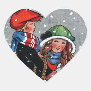 Sticker Cœur Art vintage garçon_fille_Noël