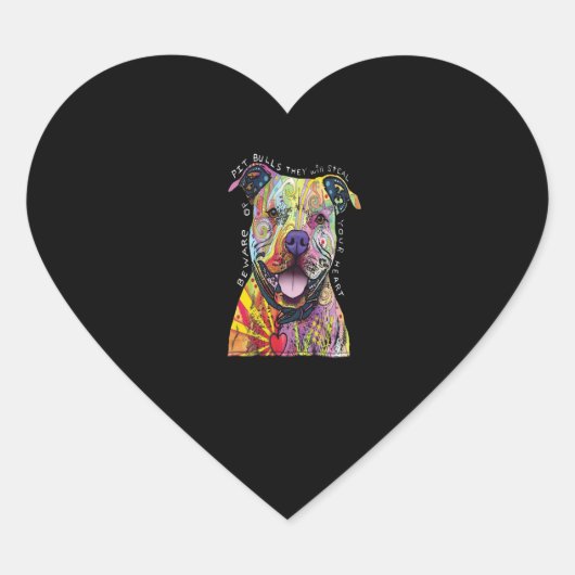 Sticker Cœur attention aux chiens Pitbull, ils vous voleront le (Devant)