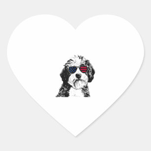 Sticker Cœur Aussiedoodle Chien 4 juillet Amérique États-Unis D